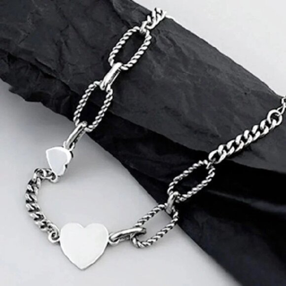 925 Sterling Silver Heart Bracelet Heart Charm Bracelet Paperclip Link Bracelet - Picture 4 of 6